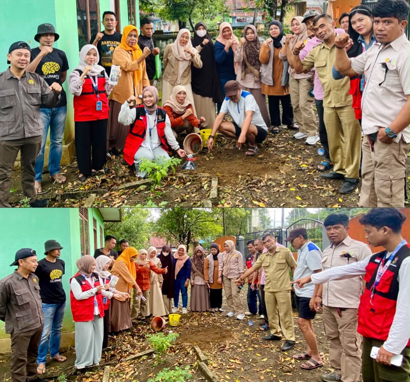 Mahasiswa KKN-T Gelombang 116 Universitas Hasanuddin bersama Pemerintah Kelurahan Banyorang dan masyarakat mempraktikkan pembuatan biopori dari galon bekas sebagai media pengolahan sampah organik rumah tangga dalam program "Gerakan Biopori Green Banyorang" di Kelurahan Banyorang, Kecamatan Tompobulu, Kabupaten Bantaeng, Selasa (28/7/2026).
