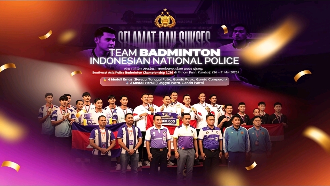 Tim Bulutangkis Polri Raih 4 Medali Emas dan 2 Perak SEA Police Badminton Championship 2026 di Kamboja